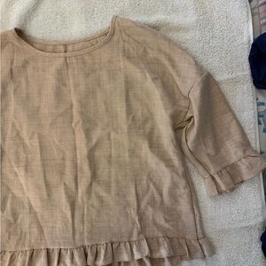 Tan Ruffle Hem Blouse